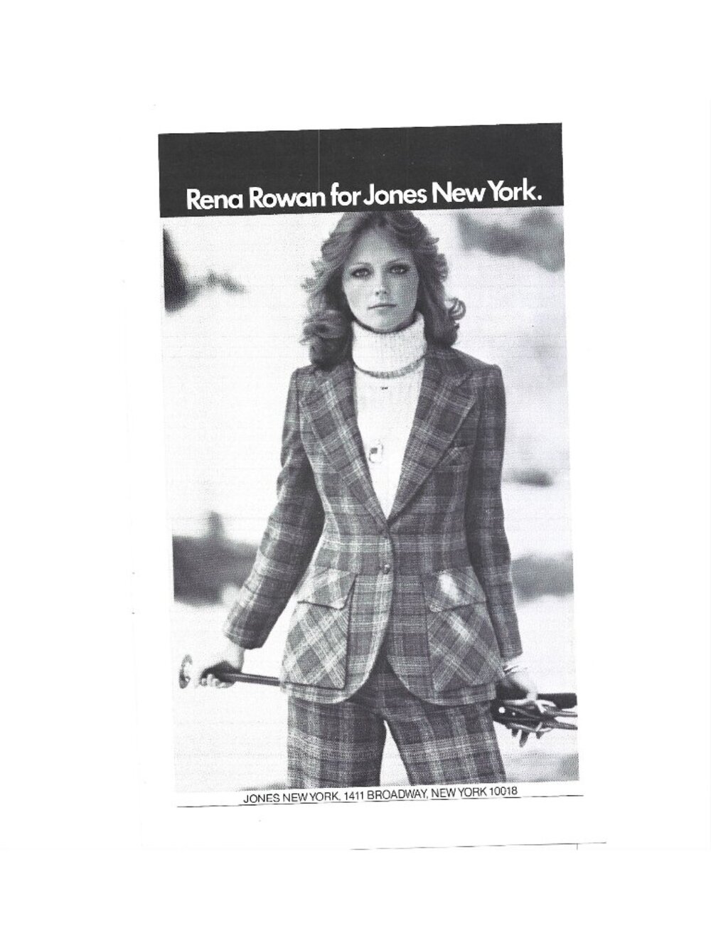 Print Ad Rena Rowan Jones New York Plaid Suit Fashion Vintage 1975 AD